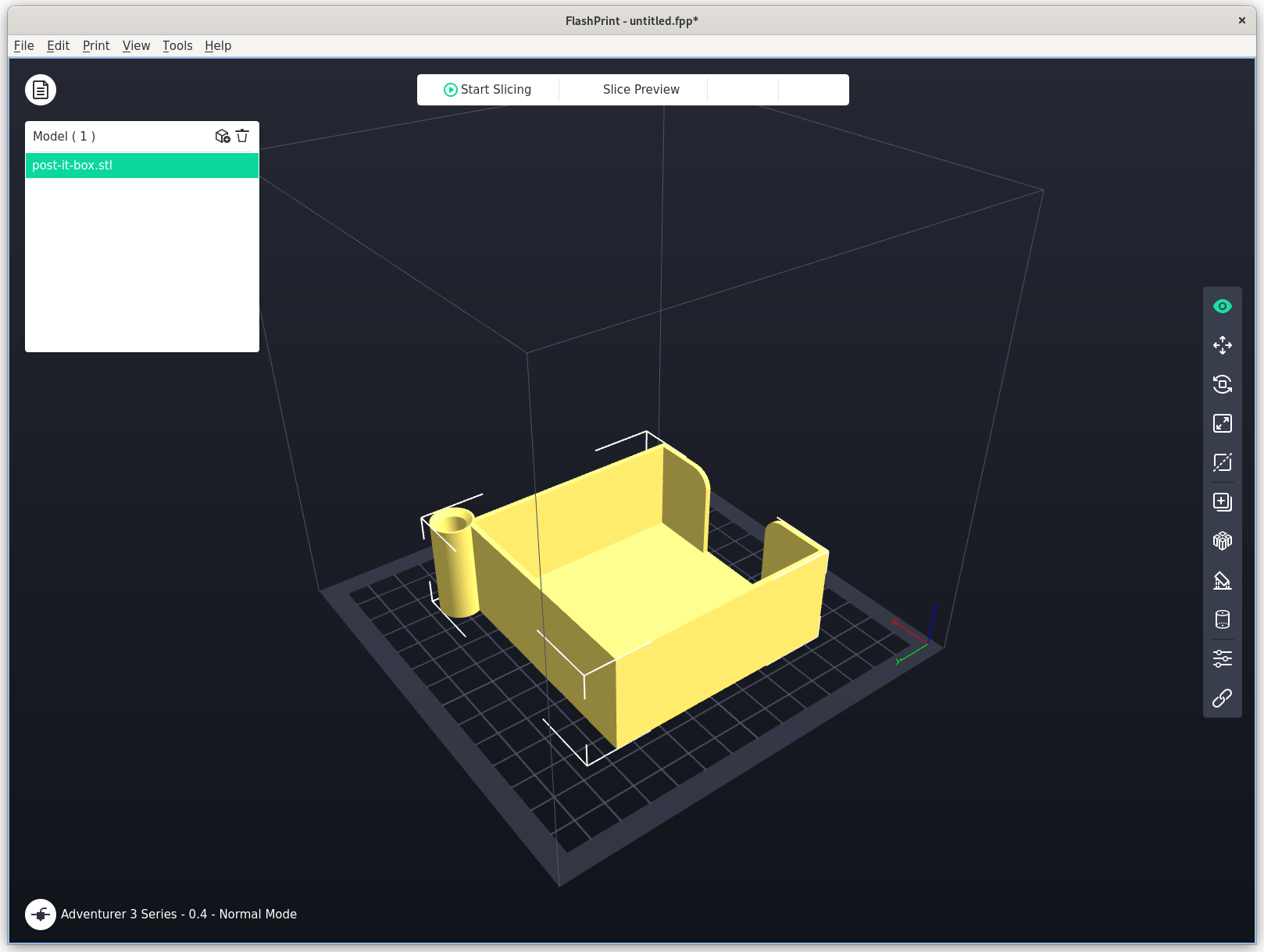 FlashPrint slice preview showing layer-by-layer toolpath